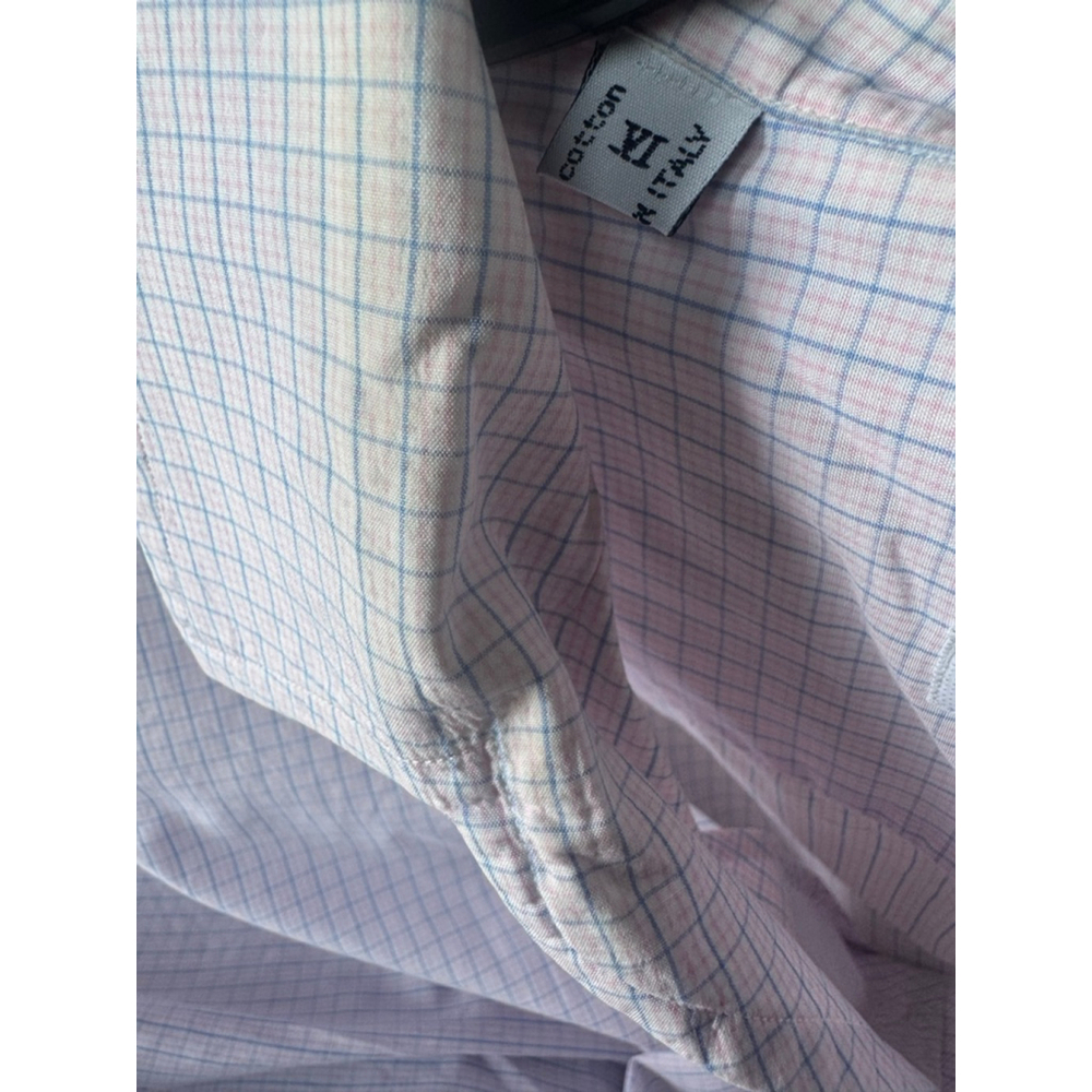 Brioni Cotton Dress Shirt Short Sleeve XL White Pink Blue Plaid Made in Italy - Picture 11 of 11